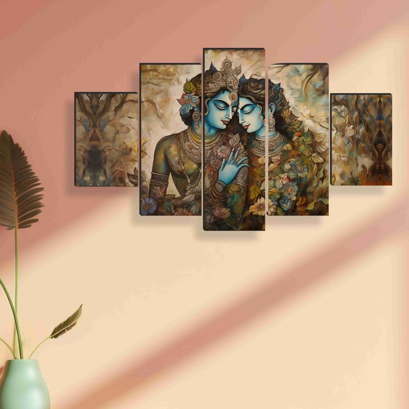 SAF Radha krishna Paintings for Wall Decoration - Set Of Five, 3d modern art Painting for Living Room Large Size with Frames for Home Decoration, Hotel, Office 76.2 cm x 45 cm SANFPNLS35445 - Image 4