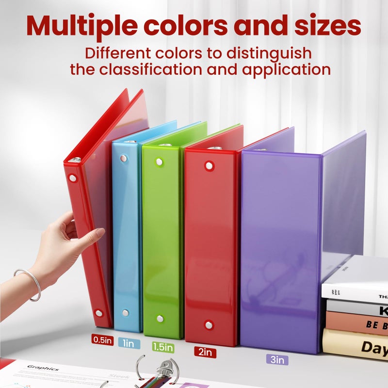 SUNEE Binders 2 Inch 3 Ring 4 Pack, 2" Classic 4-Color Binder Set (8.5x11 Inches) for Office, School or Home Supplies - Image 5