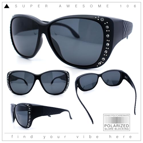 SA106 Polarized 55mm Fit Over OTG Butterfly Rhinestone Diva Sunglasses Matte Black - Image 2