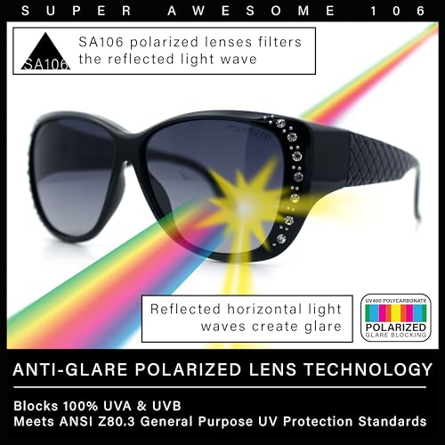SA106 Polarized 55mm Fit Over OTG Butterfly Rhinestone Diva Sunglasses Matte Black - Image 5