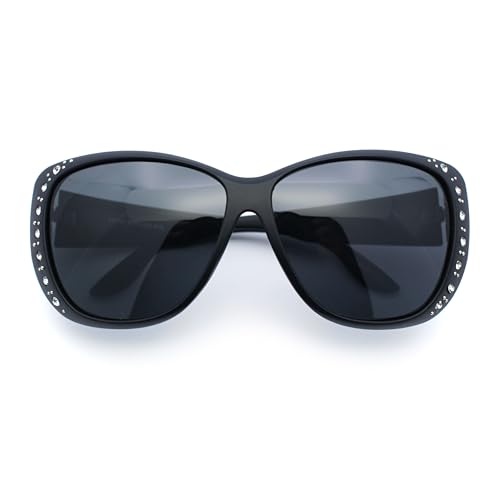 SA106 Polarized 55mm Fit Over OTG Butterfly Rhinestone Diva Sunglasses Matte Black - Image 1
