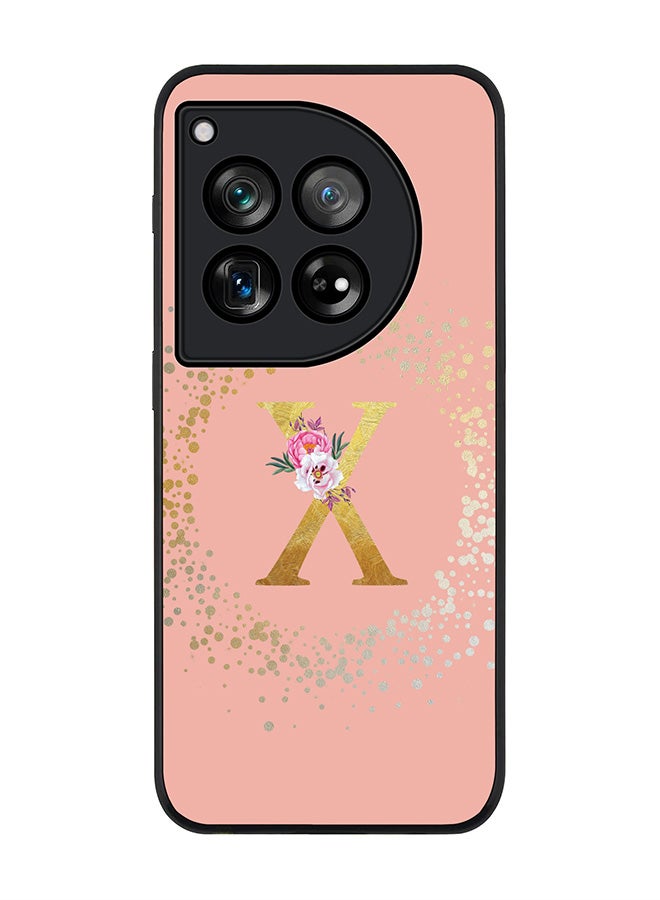 Stylizedd Rugged Black Edge Case for OnePlus 12, Slim fit Case Thin Cover -  Custom Monogram Initial Letter Floral Pattern Alphabet - X  (Rose Pink ) - Image 1