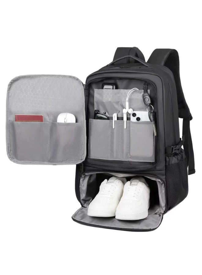 حقيبة ظهر متعددة الوظائف مقاومة للماء وقابلة للتوسيع وتخزين الأحذية وحقيبة ظهر عمل وكمبيوتر محمول مقاس 17 بوصة بسعة كبيرة - Image 1
