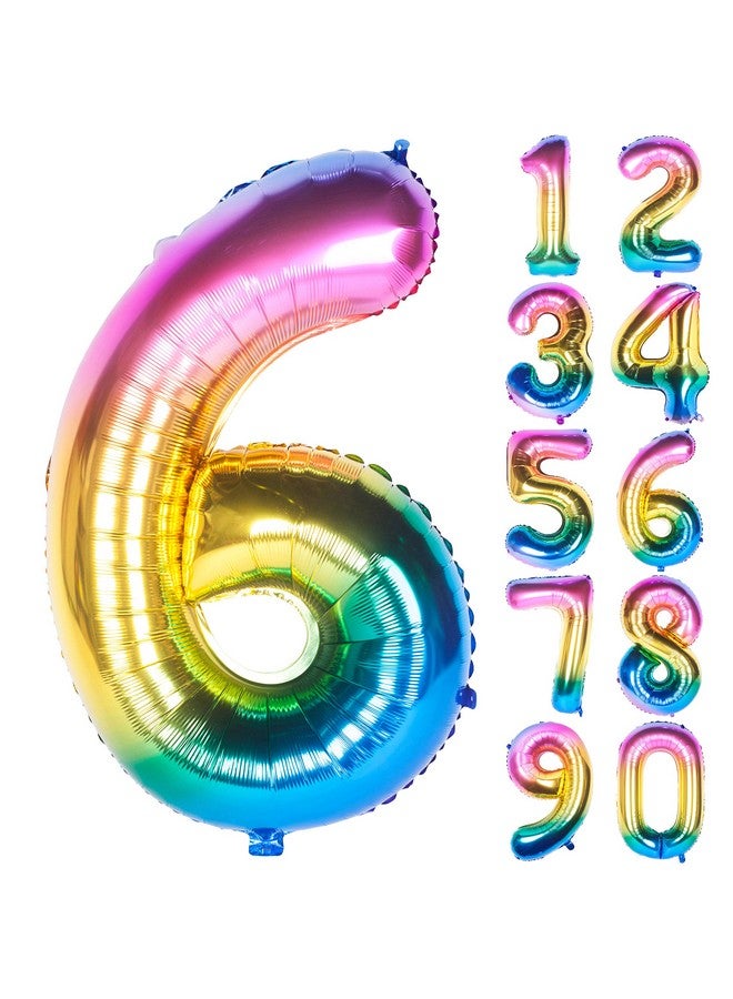 CHANGZHONG 40 Inch Rainbow Digit Helium Foil Birthday Party Balloons (Dark Rainbow 6) - Image 1