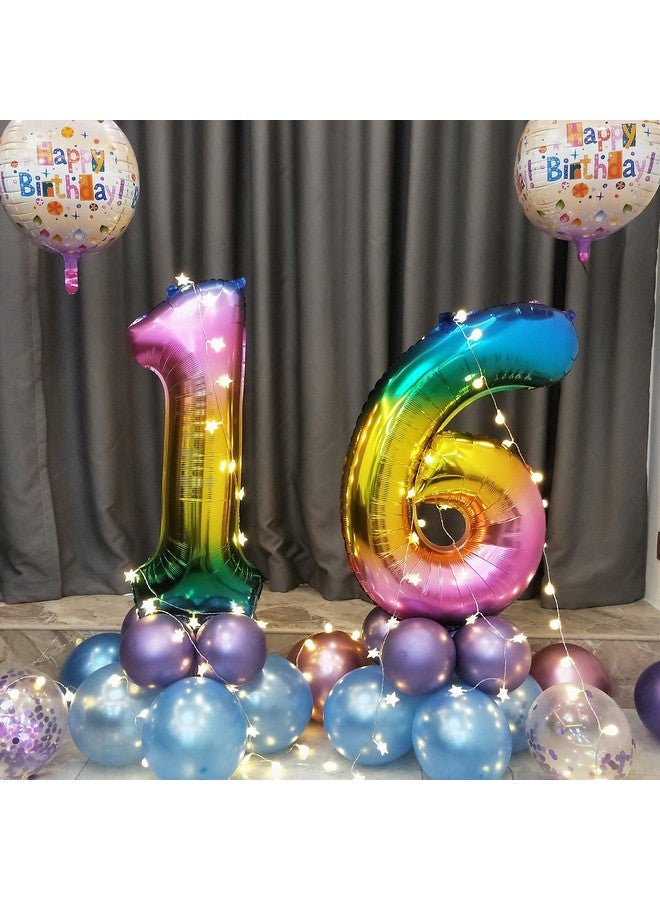 CHANGZHONG 40 Inch Rainbow Digit Helium Foil Birthday Party Balloons (Dark Rainbow 6) - Image 3