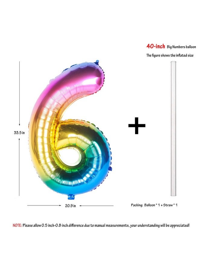 CHANGZHONG 40 Inch Rainbow Digit Helium Foil Birthday Party Balloons (Dark Rainbow 6) - Image 2