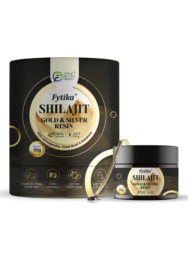 FYTIKA فيتيكا شيلجيت/شيلاجيت ذهب وفضة راتنج-20 غ|100% شيلجيت هيمالايا الأيورفيدي|سوارن بهاسام،راجات بهاسام،أشواغاندا،موسلي أبيض،غوكشورا|للقوة،القدرة على التحمل والطاقة،1 عدد،20 غرام - Image 1