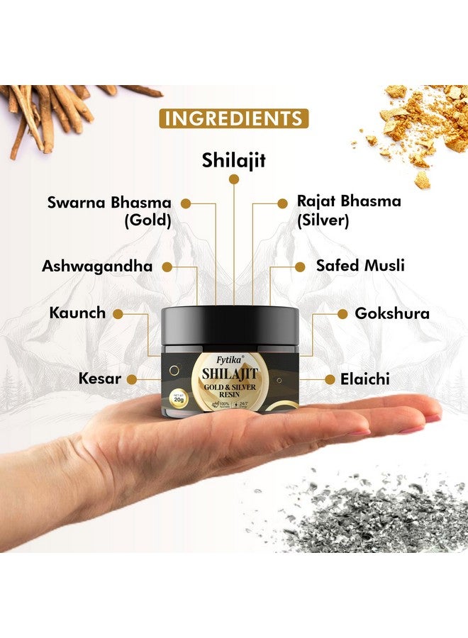 FYTIKA فيتيكا شيلجيت/شيلاجيت ذهب وفضة راتنج-20 غ|100% شيلجيت هيمالايا الأيورفيدي|سوارن بهاسام،راجات بهاسام،أشواغاندا،موسلي أبيض،غوكشورا|للقوة،القدرة على التحمل والطاقة،1 عدد،20 غرام - Image 4