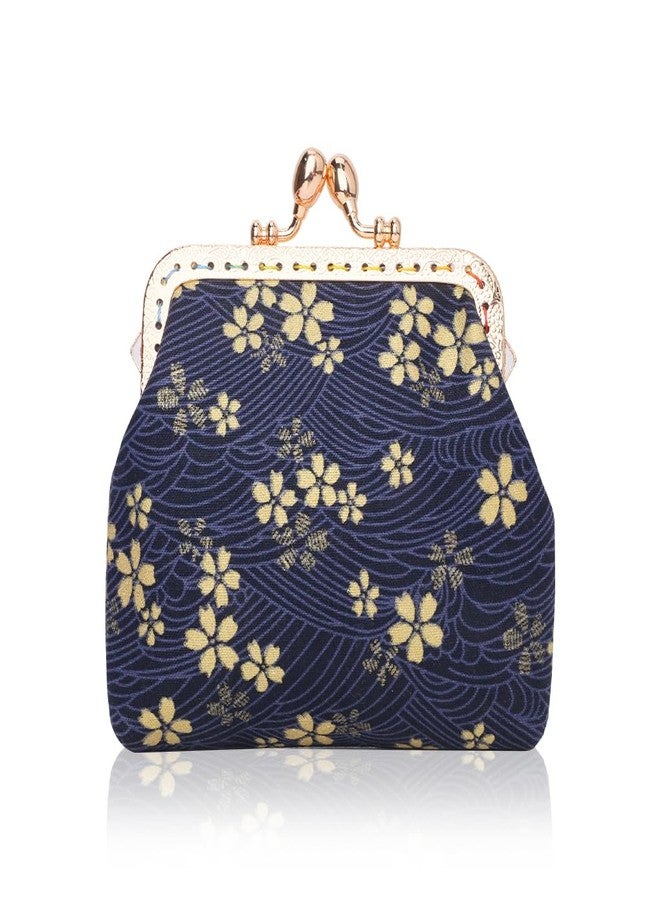 Oyachic Coin Purse,Floral Change Purse, Canvas Coin Purse Wallet with Clasp, Kiss Lock Coin Wallet for Women Girls, Blue - Image 1