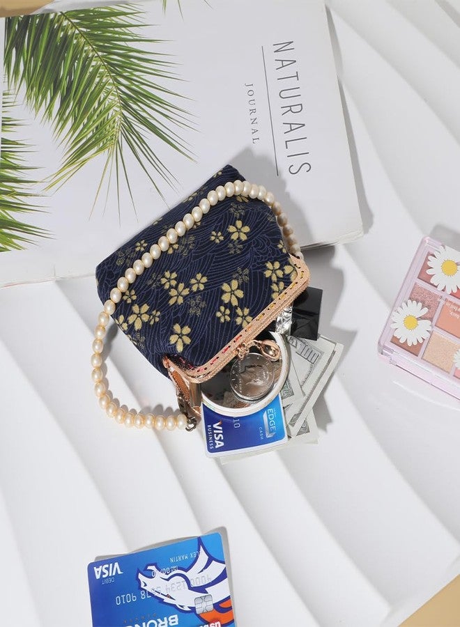 Oyachic Coin Purse,Floral Change Purse, Canvas Coin Purse Wallet with Clasp, Kiss Lock Coin Wallet for Women Girls, Blue - Image 3