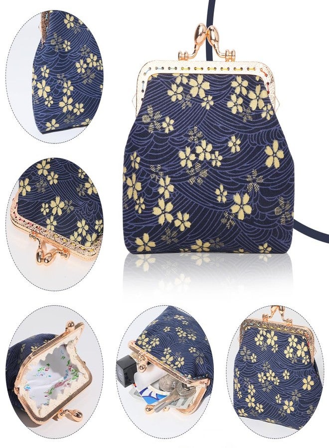 Oyachic Coin Purse,Floral Change Purse, Canvas Coin Purse Wallet with Clasp, Kiss Lock Coin Wallet for Women Girls, Blue - Image 2