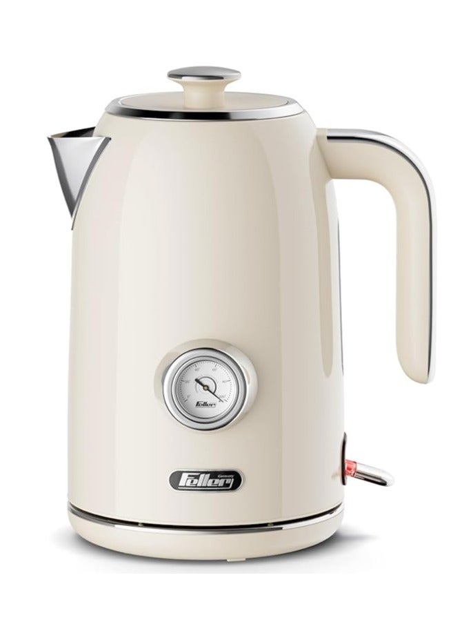 Feller Germany, Retro Style 1.7L Kettle with Thermometer, 2200 W, Stainless Steel Body, STRIX Controller, Dry Boil & Automatic Switch-Off, Ek200, (Cream) - Image 1