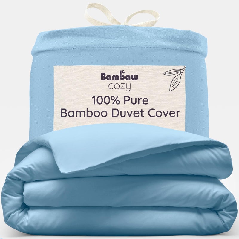 Bambaw Bamboo Duvet Cover 135x200 cm Cooling Bed Sheet Luxury Bamboo Duvet Cover Environmentally Friendly Soft Bedding Antiallergic  MiteResistant Single Bed Bedding 135x200 cm Light Blue