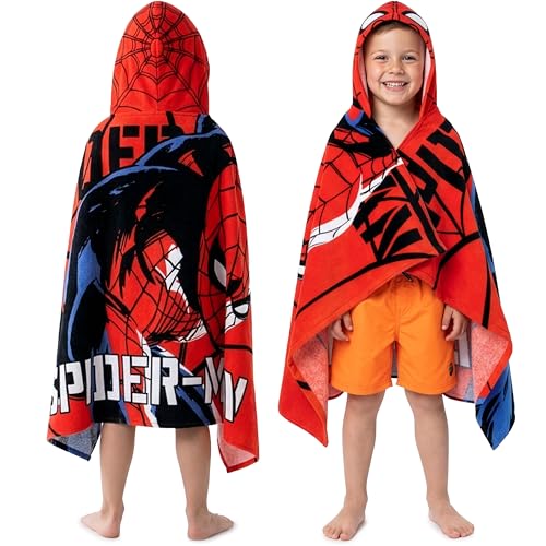 Marvel Spiderman Kids Changing Robe Hooded Towel Poncho Boys Girls Avengers Wearable Towel for Swim Surf Gifts for Kids Red Spiderman 614 Years - Image 1