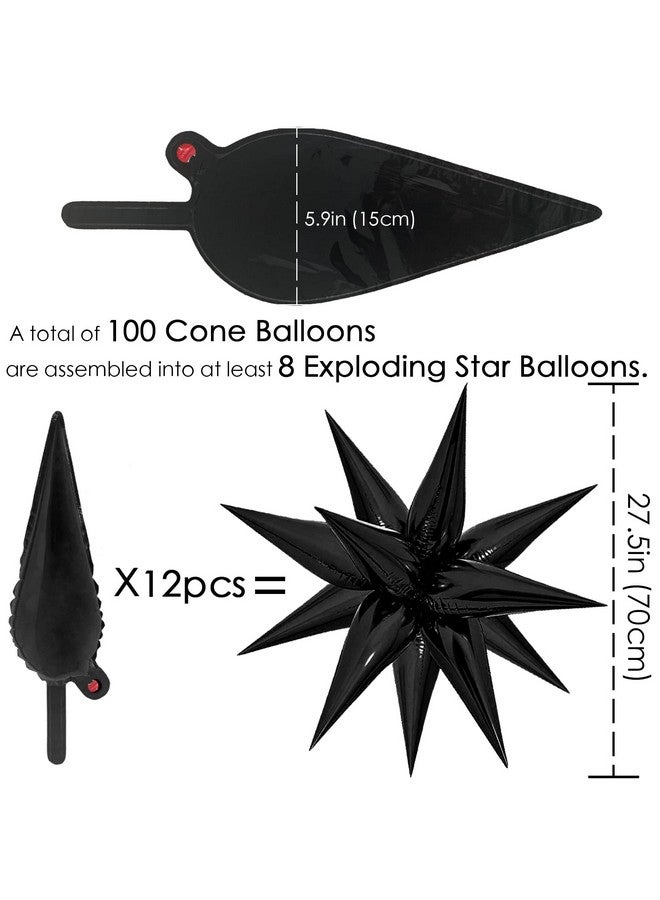 ZAKVOOR 100 Pcs Mylar Starburst Balloons Explosion Star Foil Balloons 12 Point Cone Spike Balloons Party Decoration Supplies For Halloween Birthday Wedding Anniversary Backdrop (Black) - Image 3