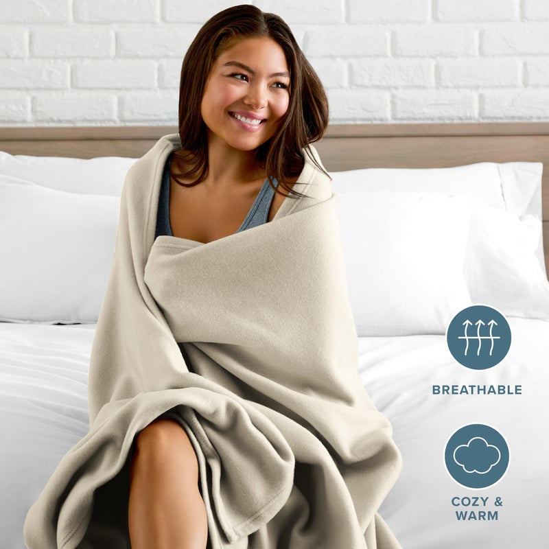 Bare Home Polar Fleece Blanket - King - Oyster - Warm & Cozy - Premium Fleece - Throw for Bed, Sofa, Camping, Travel and Cold Nights - Lightweight Blanket (King, Oyster) - Image 3