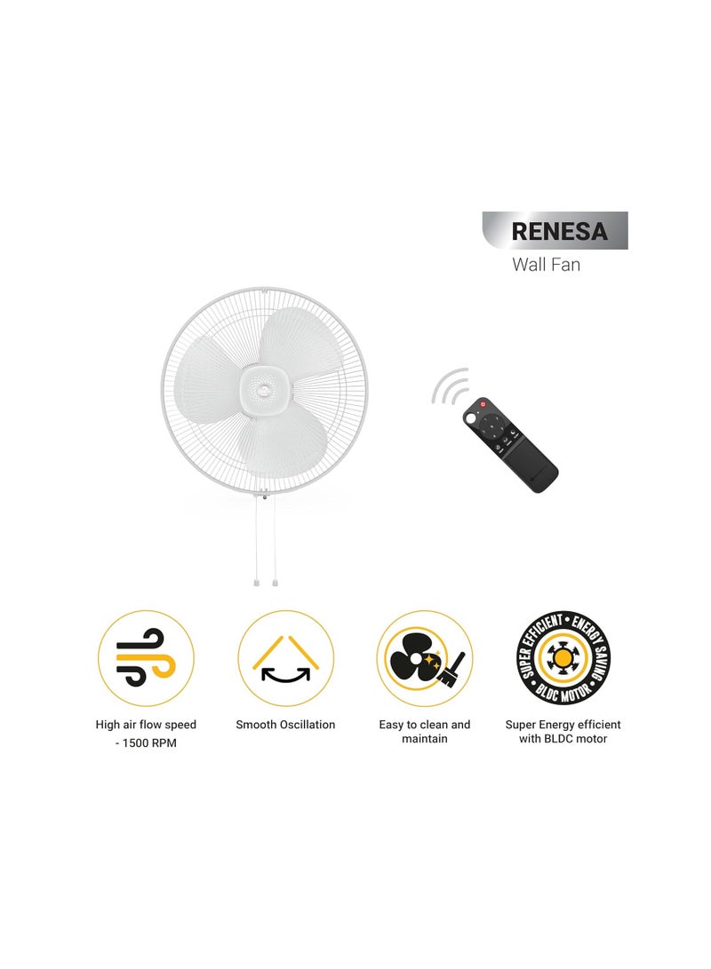 atomberg Renesa 400mm Wall Mount Fan | Wall Fans for Home | Silent BLDC Wall Fan | Remote with Timer & Sleep Control | 1+1 Year Warranty (Snow White)  - Image 2