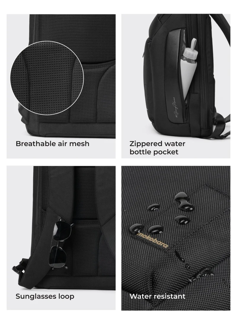 موكوبارا للتجارة ذ.م.م The Transit Backpack Pro - Water-Resistant Nylon Vegan Leather | Money Moves, Black