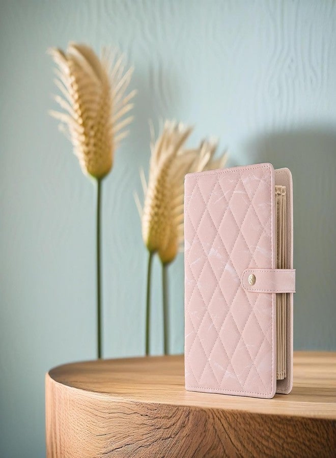 MODINITY منظم مجوهرات سفر مخملي وردي قابل للطي مع جراب شفاف بسحاب، علبة تخزين صغيرة الحجم للخواتم والقلائد والأقراط والأساور، حامل مجوهرات ناعم وواقي للرحلات والإجازات - Image 2