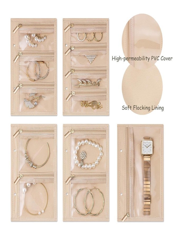 MODINITY منظم مجوهرات سفر مخملي وردي قابل للطي مع جراب شفاف بسحاب، علبة تخزين صغيرة الحجم للخواتم والقلائد والأقراط والأساور، حامل مجوهرات ناعم وواقي للرحلات والإجازات - Image 5