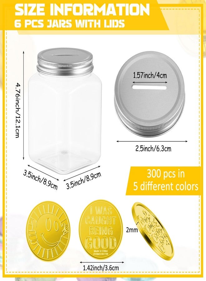 Roowest 306 Pieces Reward Jars for Kids Coin Jar Tokens for Kids Behavior 6 Classroom Reward Jar Plastic Coin Jar 300 Behavior Tokens for Classroom School Teacher Teaching Supplies(25 Oz) - Image 2