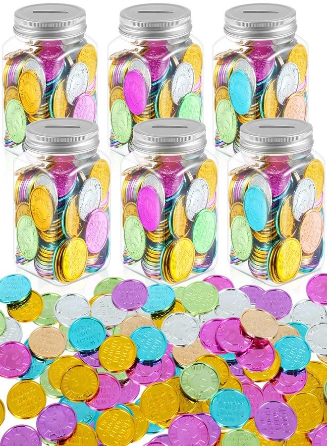 Roowest 306 Pieces Reward Jars for Kids Coin Jar Tokens for Kids Behavior 6 Classroom Reward Jar Plastic Coin Jar 300 Behavior Tokens for Classroom School Teacher Teaching Supplies(25 Oz) - Image 1