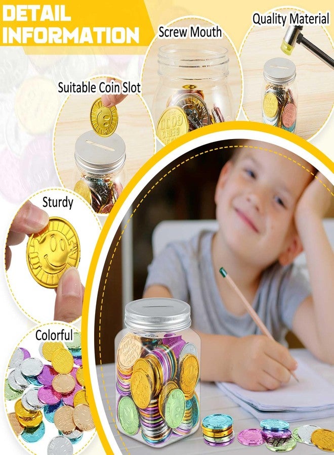 Roowest 306 Pieces Reward Jars for Kids Coin Jar Tokens for Kids Behavior 6 Classroom Reward Jar Plastic Coin Jar 300 Behavior Tokens for Classroom School Teacher Teaching Supplies(25 Oz) - Image 3