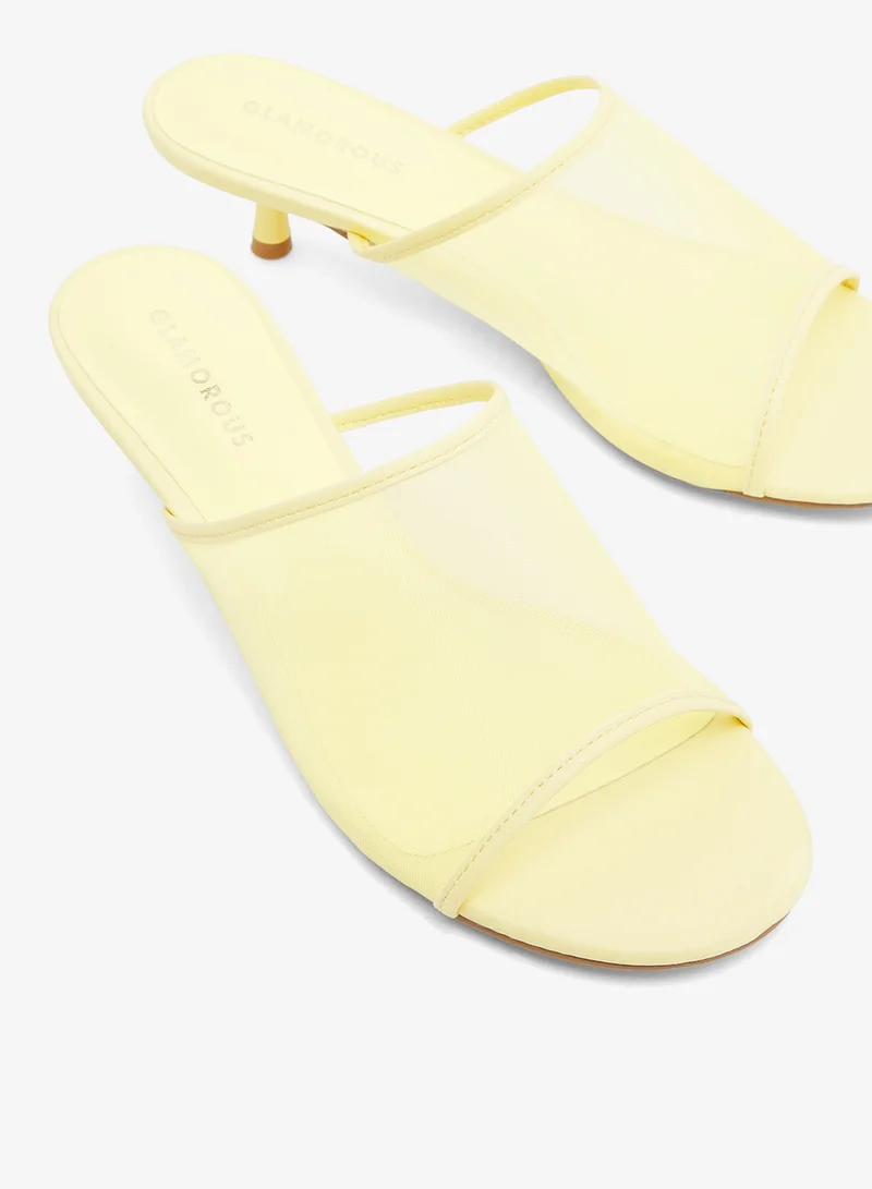 GLAMOROUS BUTTER YELLOW Butter Yellow Mesh Kitten Heel Sandals for Women | Best Price UAE