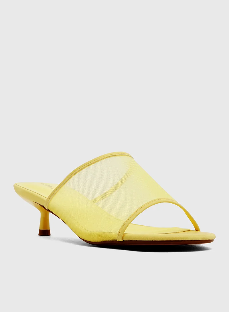 GLAMOROUS Butter Yellow Mesh Kitten Heel Sandals