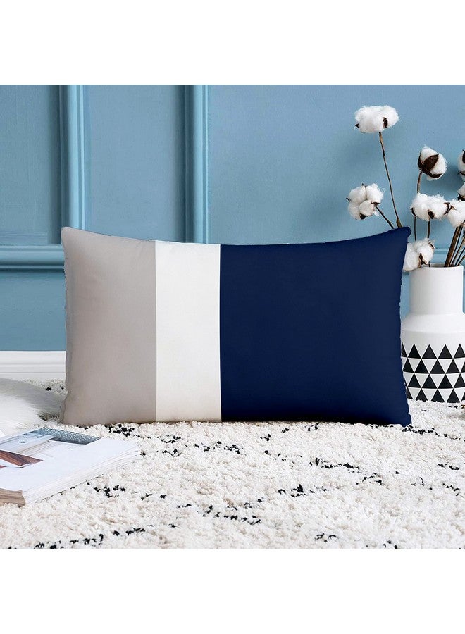 STITCHNEST Navy Geometrical Printed Poly Cotton Rectangular Cushion Cover Pack of 2 (12x18 Inches) - Image 3