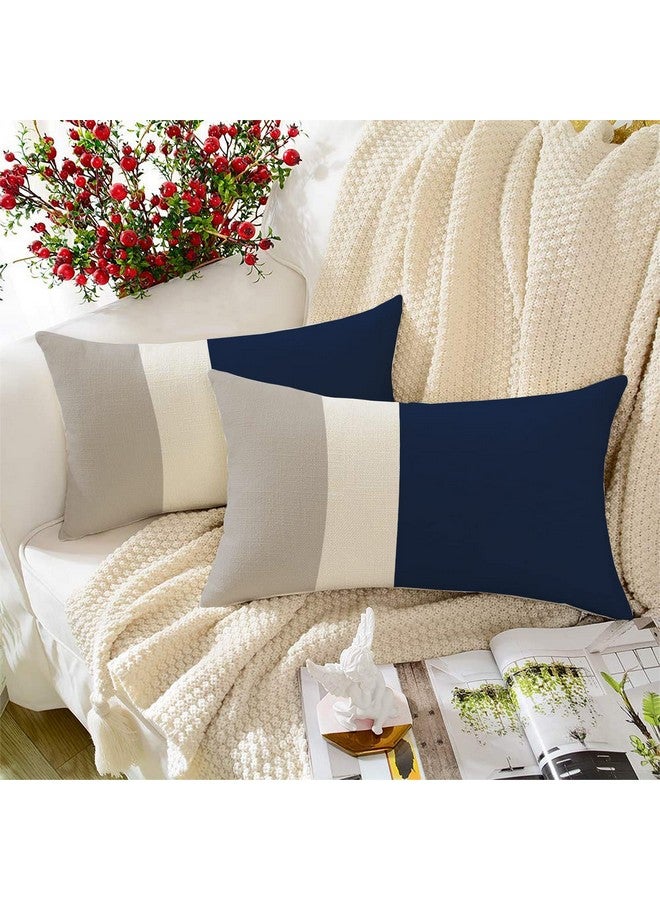 STITCHNEST Navy Geometrical Printed Poly Cotton Rectangular Cushion Cover Pack of 2 (12x18 Inches) - Image 1
