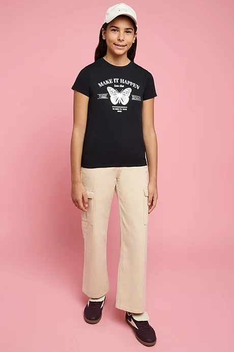 أر أند بي Printed T-Shirt with Crew Neck and Short Sleeves
