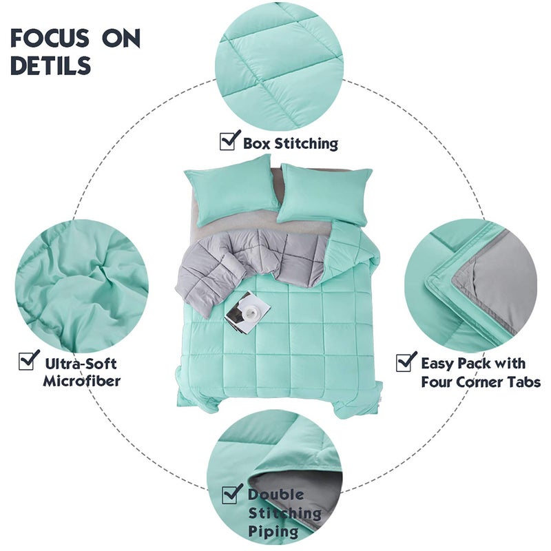 Hi -G HIG Reversible Lightweight Comforter - All Season Down Alternative Summer Duvet Insert Blue Quilted Bedding Comforter with Corner Tabs Twin/Twin XL Size Aqua Blue/Light Grey - Image 3