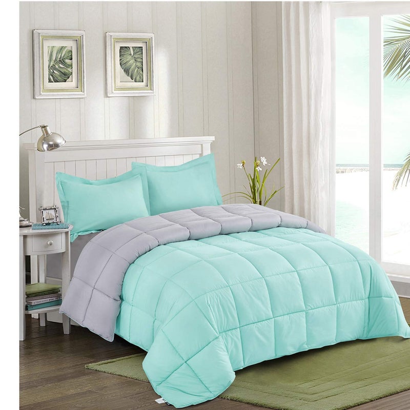 Hi -G HIG Reversible Lightweight Comforter - All Season Down Alternative Summer Duvet Insert Blue Quilted Bedding Comforter with Corner Tabs Twin/Twin XL Size Aqua Blue/Light Grey - Image 2
