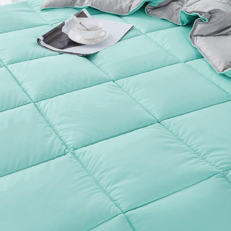 Hi -G HIG Reversible Lightweight Comforter - All Season Down Alternative Summer Duvet Insert Blue Quilted Bedding Comforter with Corner Tabs Twin/Twin XL Size Aqua Blue/Light Grey - Image 4