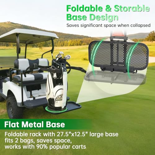 Hosile Foldable Golf Cart Rear Seat Bag Holder Fits 4 Seater Golf Cart Bag Holder Compatible with EZGO/Club Car/Yamaha Works for Rear Armrests Up to 8" & 24.5" Wide Equipped with Stainless Steel Buckles - Image 2