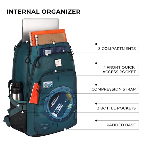 Gear Astronomer 19"/37L Large Water Resistant School Bag/Casual 5 Compartment Backpack/Daypack/Travel 5 Compartment Backpack/Kids Bag for Boys/Girls (Green-Green) - Image 3