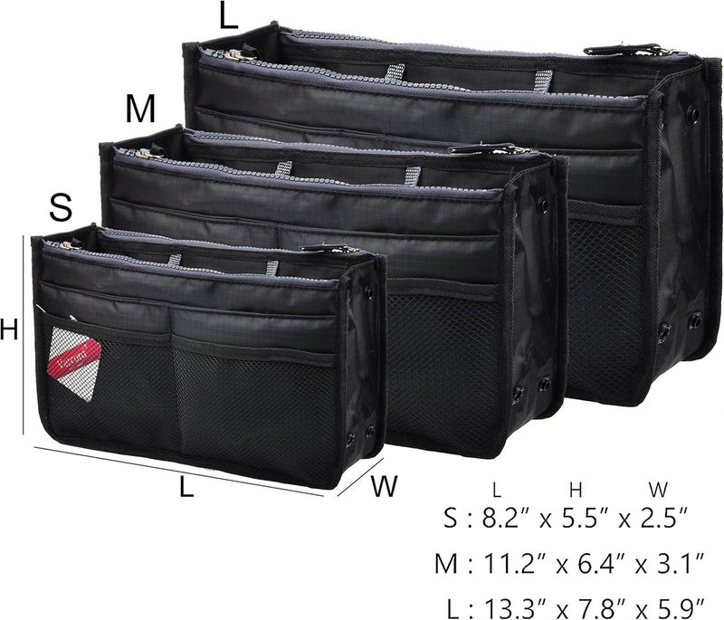 Vercord Updated Purse Handbag Organizer Insert Liner Bag in Bag 13 Pockets Black Small - Image 2