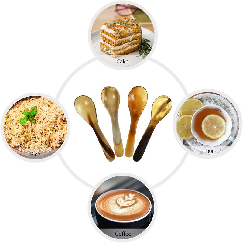 comfrt 4pcs Buffalo Horn Spoons Large Ladle Spoons Dinner Ware Serving Spoon Cocktail Stirring Spoon Kitchen Silverware Naturally Handcrafted Soup Spoons - Image 5