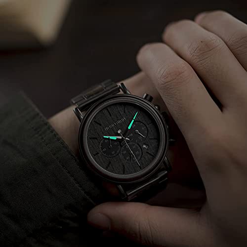 BOBO BIRD Mens Wooden Watches Business Casual Wristwatches Stylish Ebony Wood & Stainless Steel Combined Chronograph - Image 4