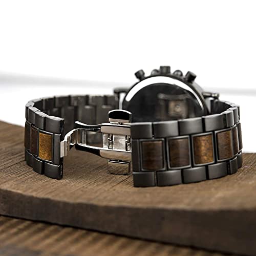 BOBO BIRD Mens Wooden Watches Business Casual Wristwatches Stylish Ebony Wood & Stainless Steel Combined Chronograph - Image 5