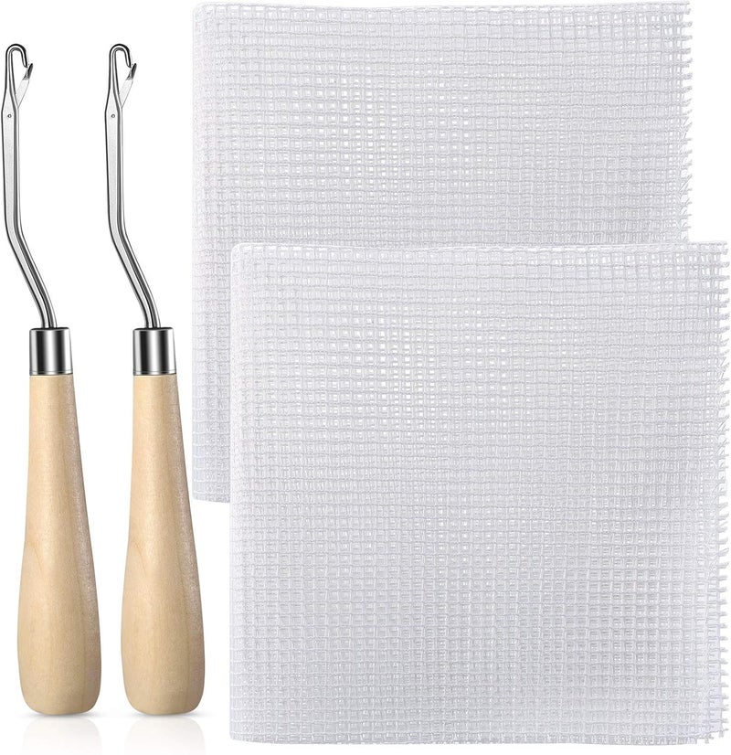 WILLBOND 2 Pieces Blank Rug Hooking Mesh Latch Hook Mesh Canvas Kit with 2 Pieces Wooden Bent Tool for DIY Tapestry Canvas(59 x 39 Inches) - Image 1
