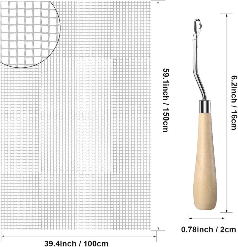 WILLBOND 2 Pieces Blank Rug Hooking Mesh Latch Hook Mesh Canvas Kit with 2 Pieces Wooden Bent Tool for DIY Tapestry Canvas(59 x 39 Inches) - Image 2