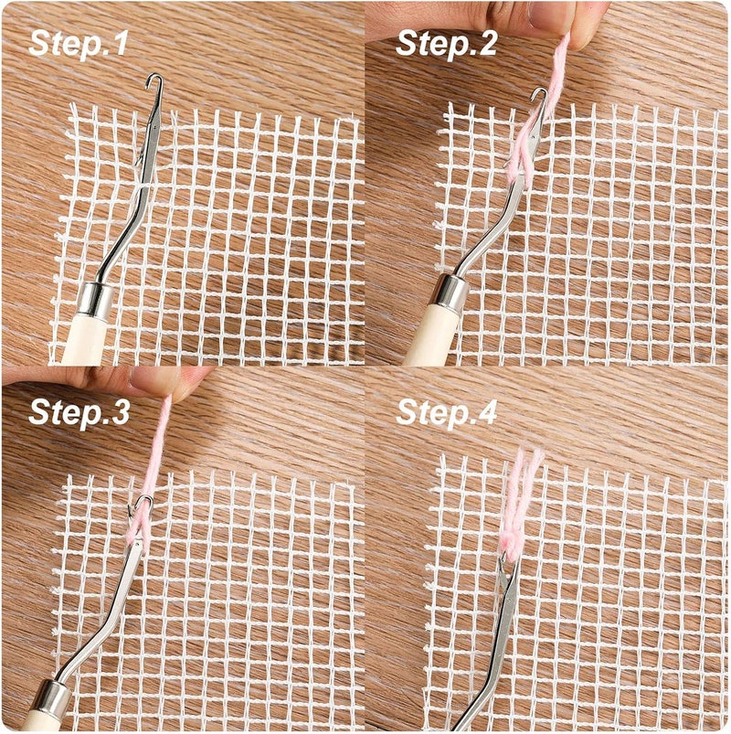 WILLBOND 2 Pieces Blank Rug Hooking Mesh Latch Hook Mesh Canvas Kit with 2 Pieces Wooden Bent Tool for DIY Tapestry Canvas(59 x 39 Inches) - Image 3