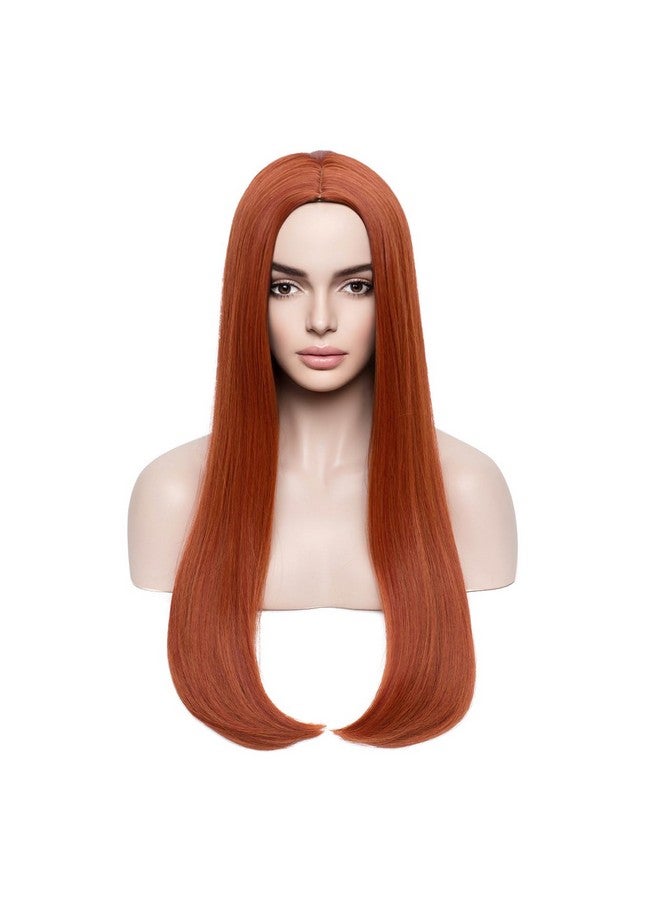 BERON 26'' Long Straight Hair Cosplay Costume Party Wig With Wig Cap (Dark Orange) - Image 2