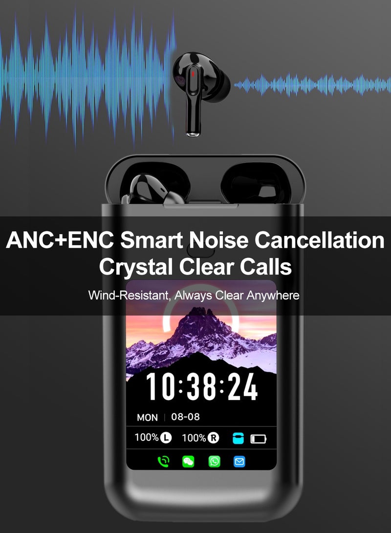 LUCKIER AI-powered real-time translation earbuds, Bluetooth-enabled for mobile connectivity, supporting 144 languages with permanently free translation services. This four-in-one translation device features a full-colour smart touchscreen, compatible with both iPhone and Android devices. Equipped with multiple translation modes, it is specifically designed for travel, business and academic purposes. Available in black. - Image 3