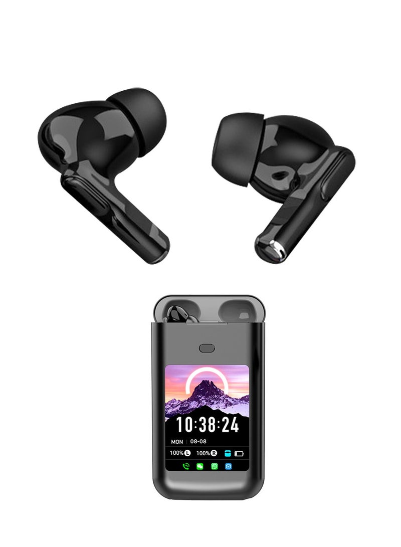 LUCKIER AI-powered real-time translation earbuds, Bluetooth-enabled for mobile connectivity, supporting 144 languages with permanently free translation services. This four-in-one translation device features a full-colour smart touchscreen, compatible with both iPhone and Android devices. Equipped with multiple translation modes, it is specifically designed for travel, business and academic purposes. Available in black. - Image 1