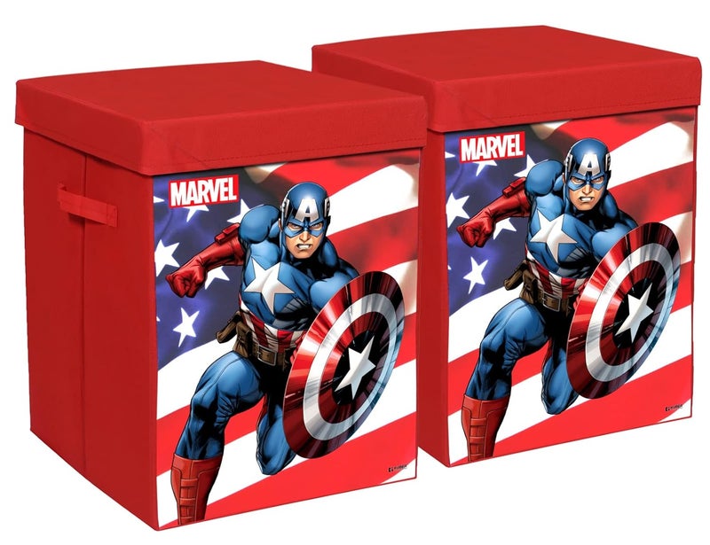 Kuber Industries Marvel Captain America Print Foldable Laundry Basket|Clothes Storage Basket With Handle & Lid,60 Ltr.Pack of 2 (Red) - Image 1