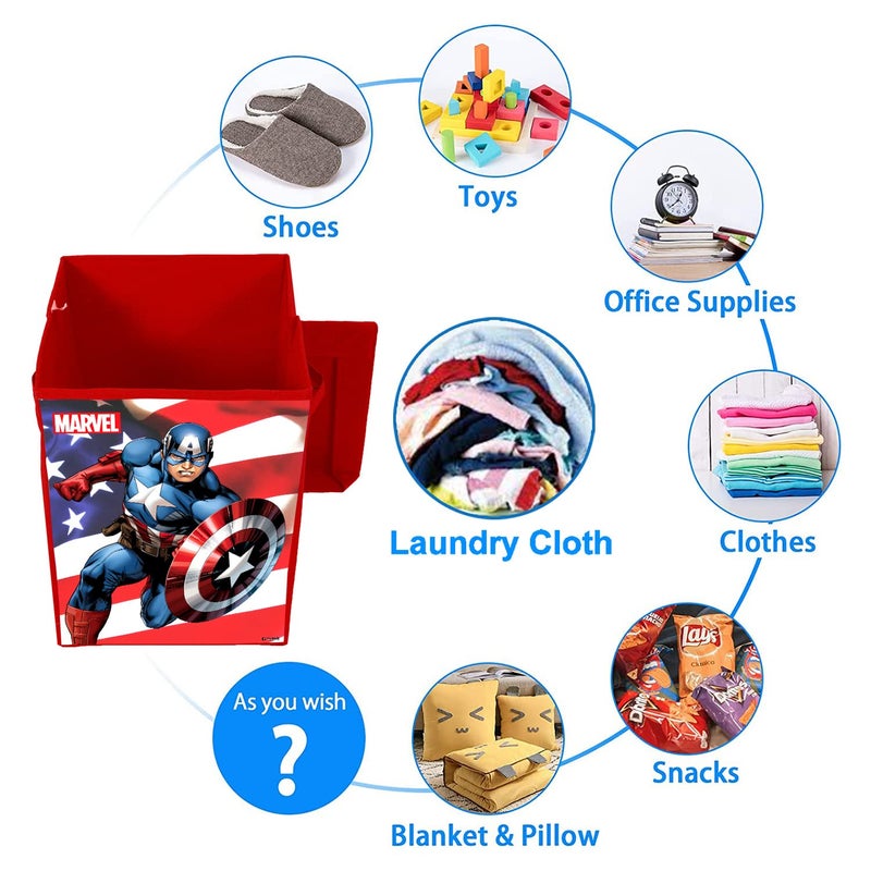 Kuber Industries Marvel Captain America Print Foldable Laundry Basket|Clothes Storage Basket With Handle & Lid,60 Ltr.Pack of 2 (Red) - Image 5
