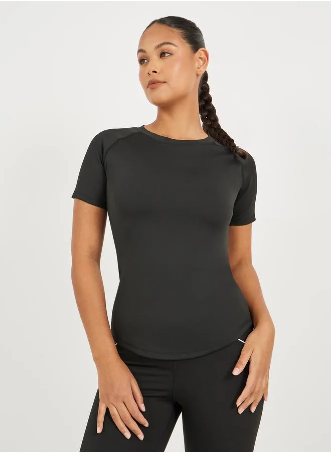 Styli Stitch Detail Mesh Insert Back Short Sleeve Top